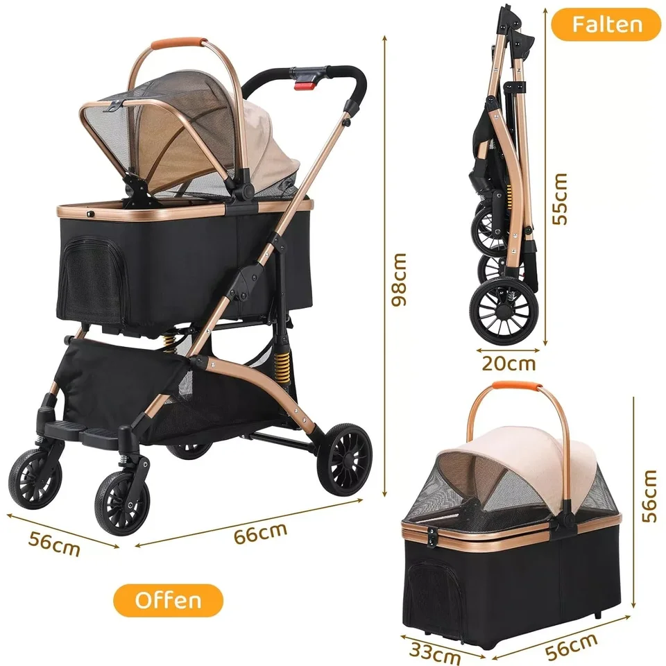 Poussette Double Pour Chien Et Chat - 2 Paniers Amovibles, Pliable, Charge Max 25 Kg, Roues 360°