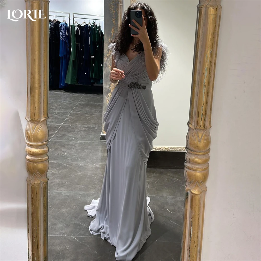 

LORIE Saudi Arabia Elegant Mermaid Evening Dresses Pleated V-Neck Backless Prom Dress Beadings Belt Bride Pageant Party Gowns