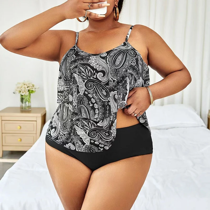 

Plus Size Summer Ruffles Swimsuits Tankini Sets Female Swimwear Two-Piece Bathing Suits Pool Women Swimming Suit