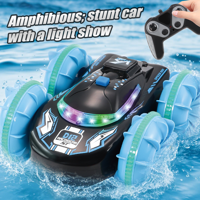 New Amphibious RC Car Kids Toy Dual RC Waterproof Stunt Car Dual 360° Rotating Car Birthday Gift for Boys