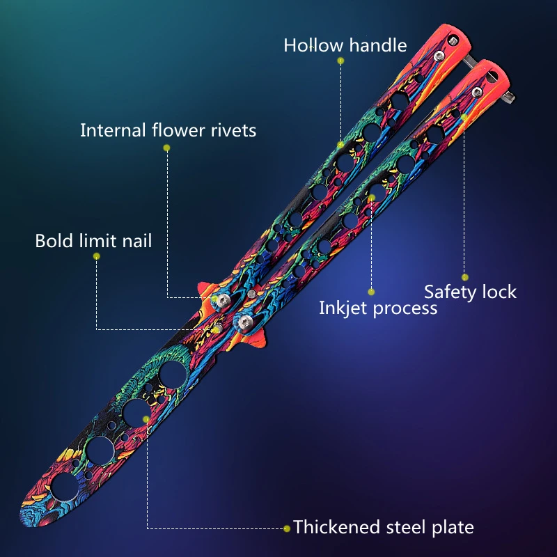 Beginner Butterfly Knife Four-Hole Butterfly Practice KnifeTraining Knife All-Steel Butterfly Play Knife Unedged Butterfly Knife colorful color game knife dull blade no edge practice butterfly in knife balisong trainer training pocket cs go karambit knife