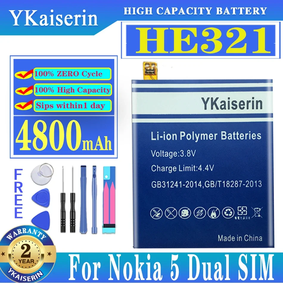 

YKaiserin HE321 4800mAh Battery For Nokia 5 Nokia5 Dual SIM (TA-1053 DS) N5 Batteries Bateria + Track NO