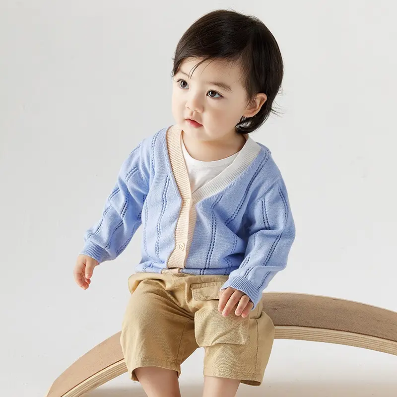 0-4yrs Spring Boys Outerwear for Kids Blue V-neck Girls Cardigan Sweater Jacket Cotton Boy Coat 1 2 3 4 Year Kids Clothes 225431