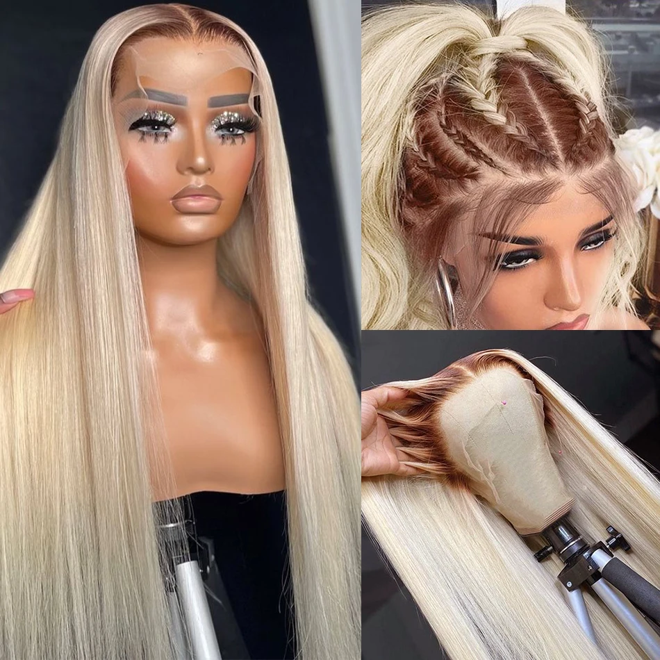 

Natural Hairline Ombre Blonde 613 Soft 26“Long Straight 180Density Lace Front Wig for Women BabyHair Glueless Preplucked Daily