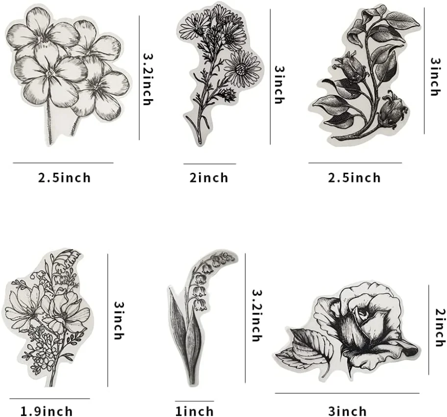 60 PCS Black and White Vintage Retro Flower Plant Stickers Decals for Laptop Scrapbooking Journal Planner Card Making