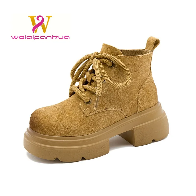 

Martin Boots Women's 2023 New Thick Sole Heightened Cow Sue Pure Cowhide Short Soft Leather Women's Boots Womens Boots