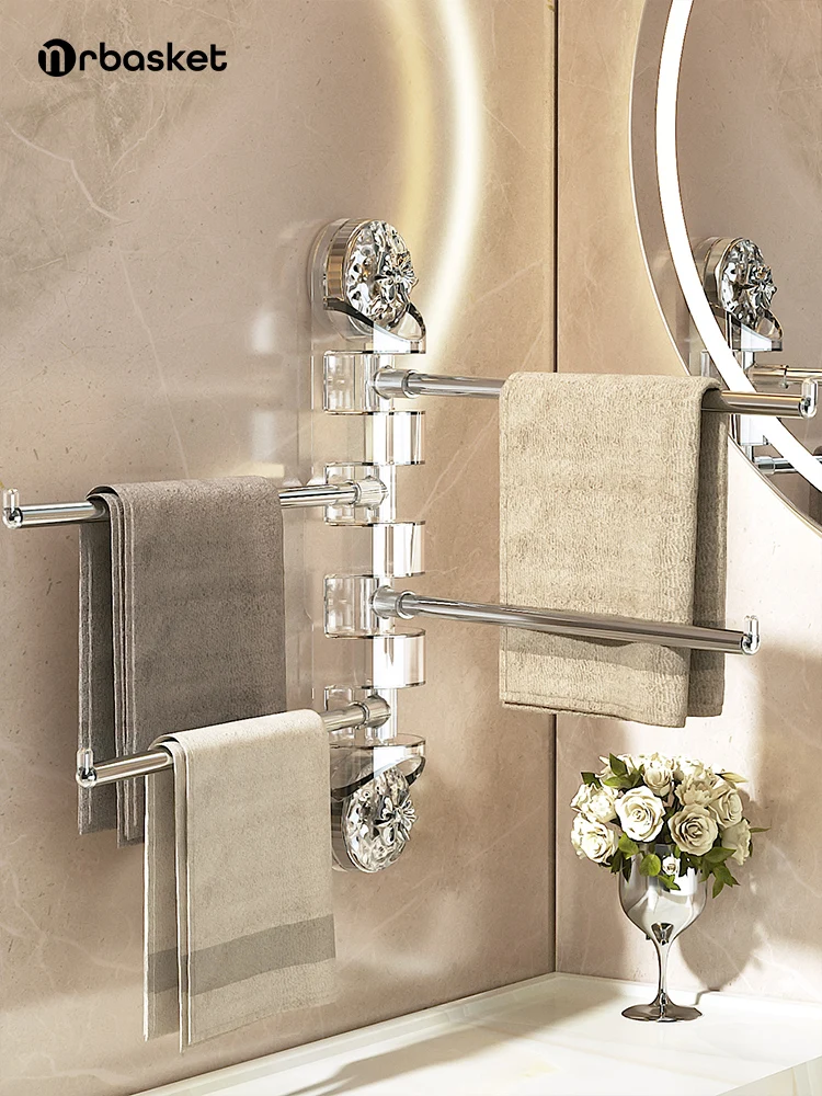Suction Cup Towel Rack Non Punching Rotating Multi Pole Storage Rack Bathroom Toilet Towel Rod with towel rack