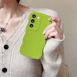Curly Wavy Liquid Silicone Protective Phone Case - Soft Cover for Samsung Galaxy S Series (Green)
