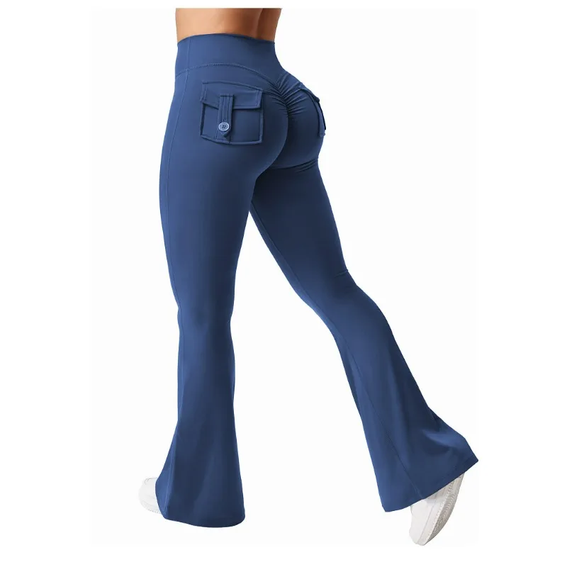 The Latest Women's Wide-leg High-elasticity Yoga Leggings Tooling Pockets Yoga Pants Hip-lifting Sports Fitness Pants Micro