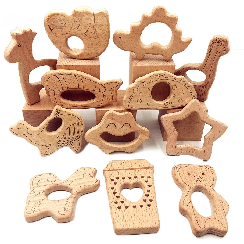 

ABCPICK Lovely Cartoon Wood Animal 10pc Natural Animal Shaped Pendant Toy DIY Pacifier Chain Jewelry Making Handmade Accessories