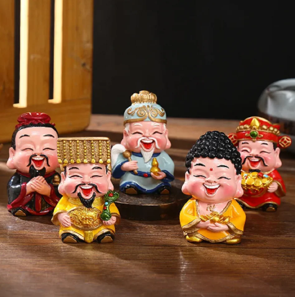 

5 Pieces Resin God of Wealth Mascot Ornaments Home/Room/Car Decoration Feng Shui Fortune God Statue Office Accessories Crafts