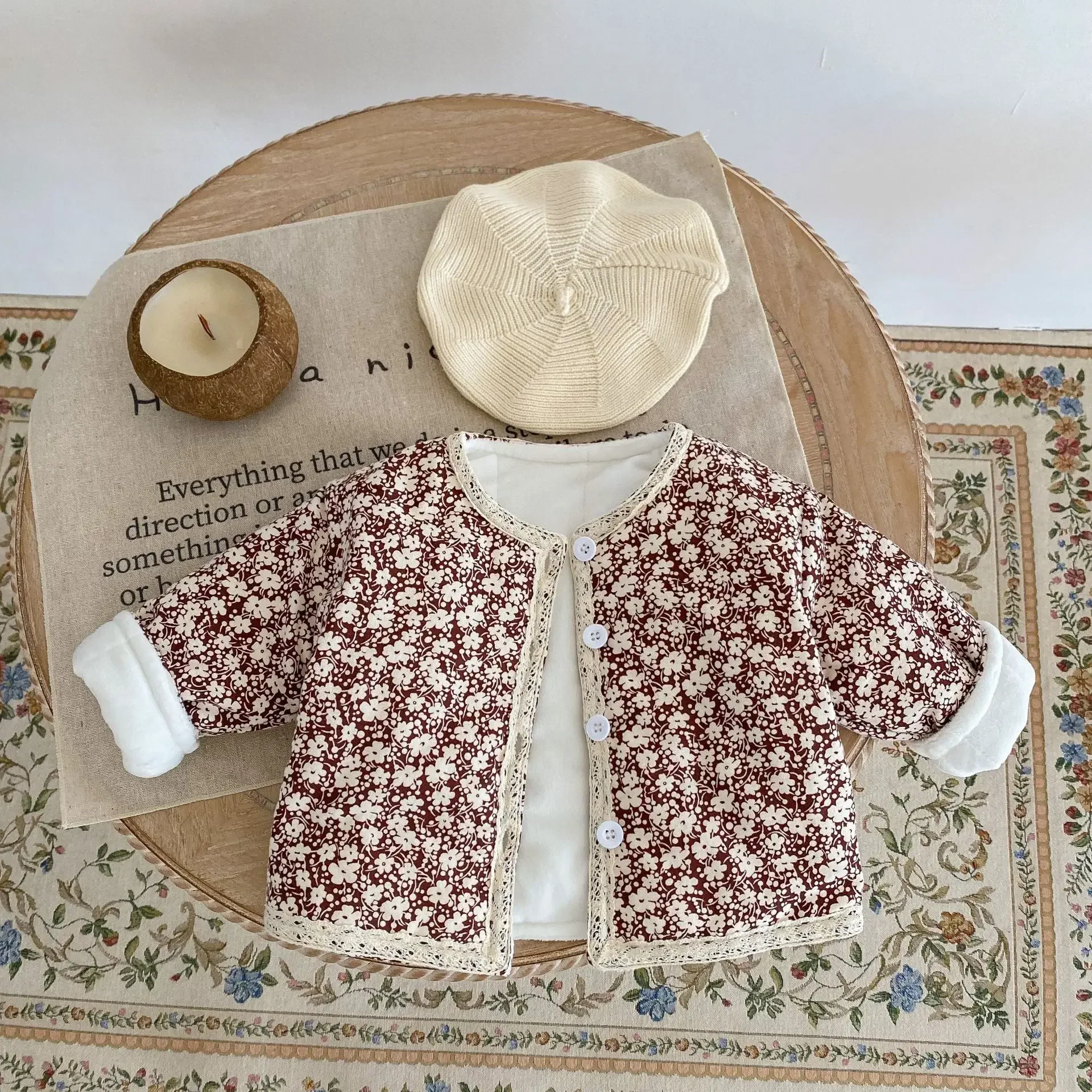 Winter New Girls Babies and Childrens Cotton Coat Thickened Long Sleeve Cotton Clip Cardigan Coat