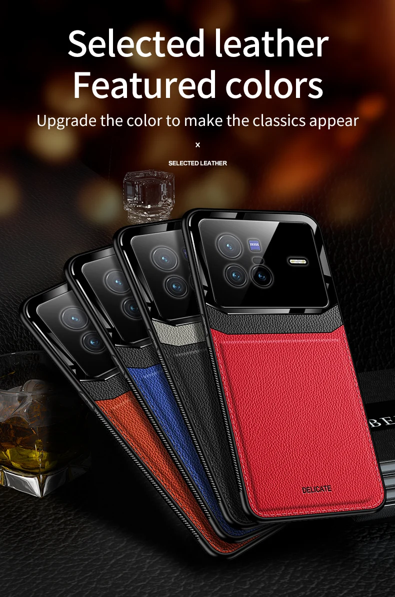 KEYSION Fashion Shockproof Case für VIVO X80 Pro 5G PU-Leder Spiegelglas Weiche Silikon-Telefonrückseite für IQOO 9 Pr_voghion.com