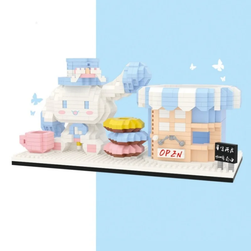 

Sanrio Small Particle Building Block Cartoon Cinnamoroll Castle Fashion Pen Holder Model Assembled Desktop Decoration Toy Gift