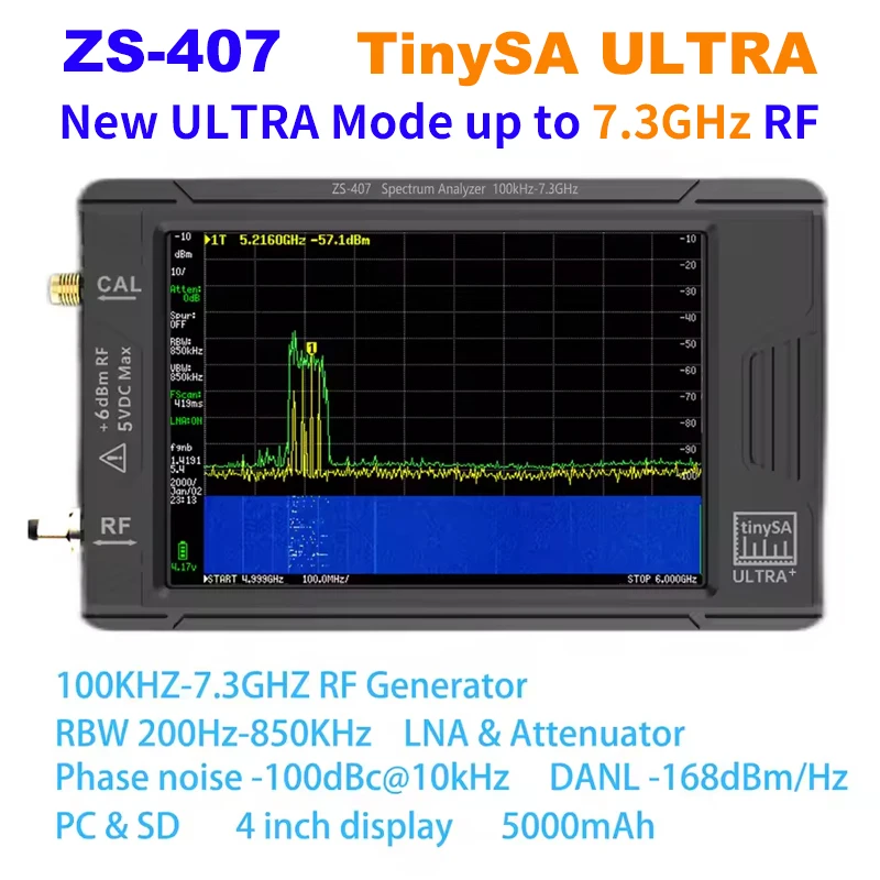 100K-7.3GHz Hand Held Spectrum Analyzer TinySA ULTRA PLUS 4" Display Battery 5000mAh