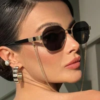 Lunettes de soleil polygonales pour femmes avec chaîne 2026 – Marque de luxe, tendances uniques, lunettes octogonales pour dames, montures carrées 2