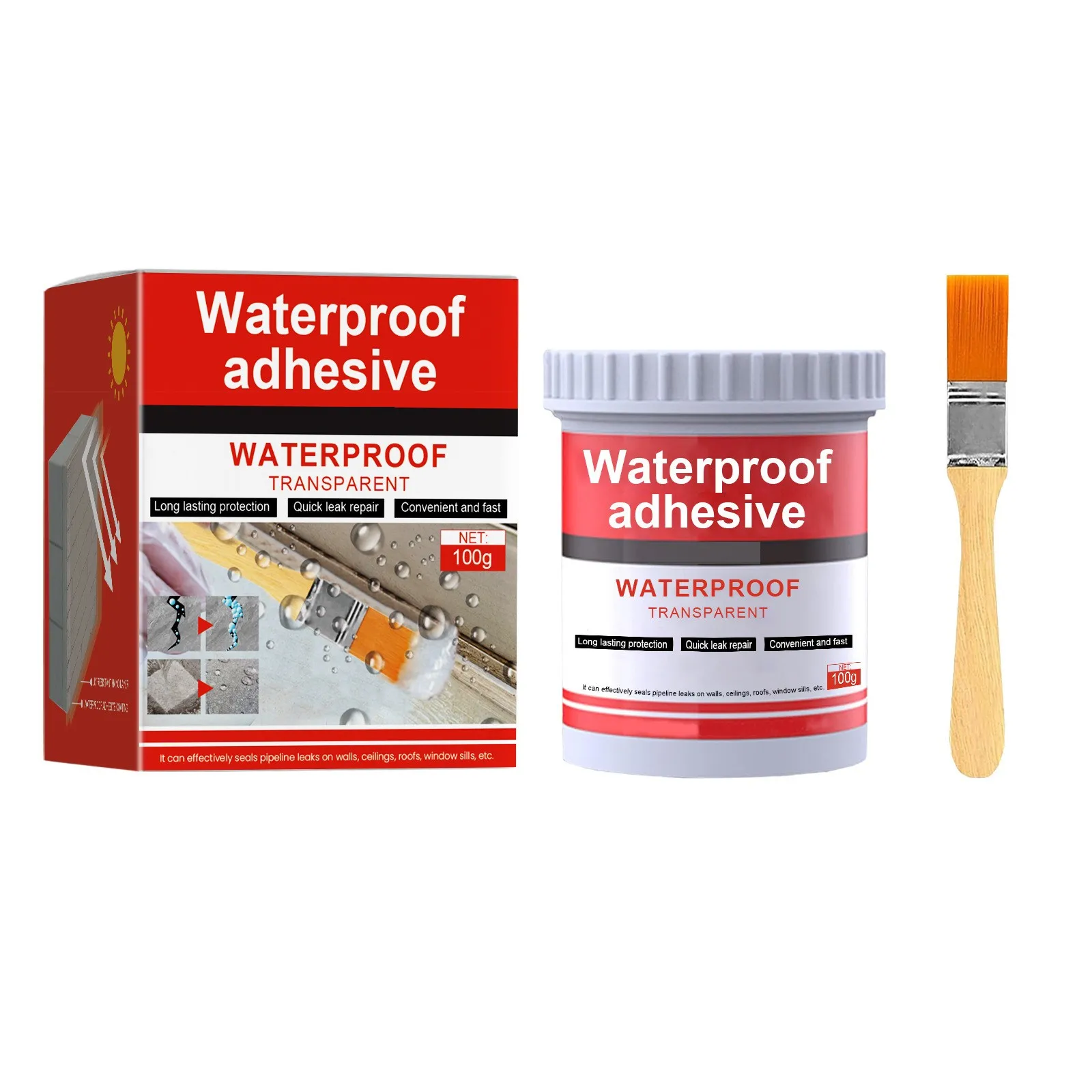 

Transparent Waterproof Glue Anti-leakage Sealant Agent Roof Broken Water-based Sealant Plus Brush 100/300ml