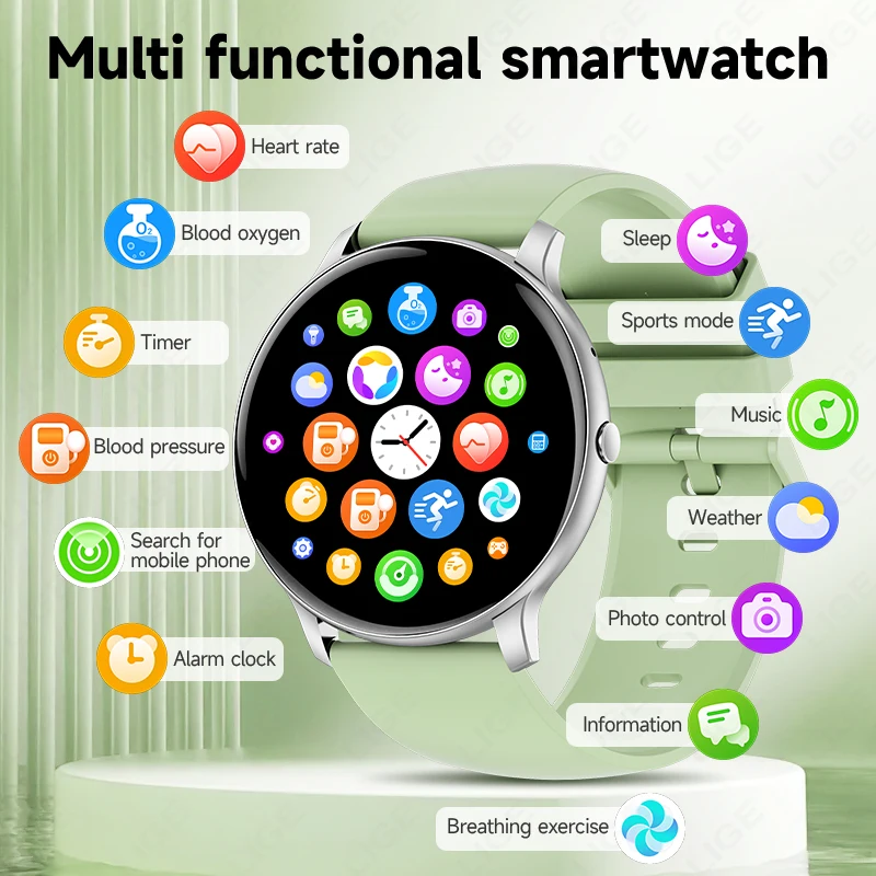 LIGE 2025 Women's Smart Watch 1.39" Screen Bluetooth Call Men's Fitness Waterproof Watch Sleep Heart Rate Blood Pressure Tracker