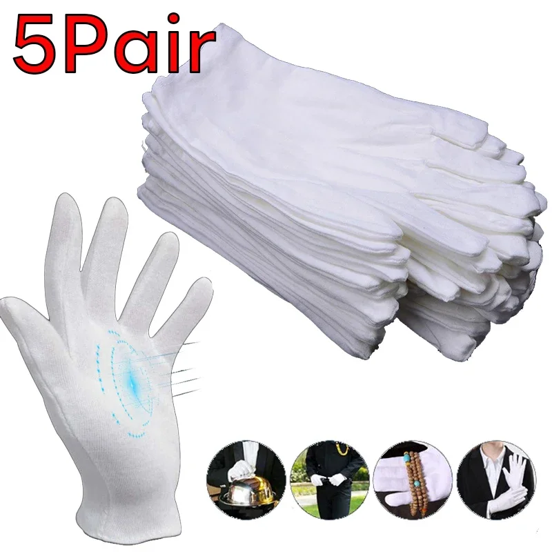 Cotton Gloves 1/5Pairs White Cotton Work Gloves for Dry Hands Handling Film SPA Ceremonial High Stretch Household Cleaning