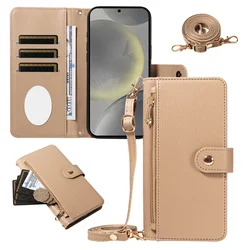 Zipper Wallet Crossbody Phone Case with Card Slot & Makeup Mirror - Faux Leather Protective Cover - Artificial leather