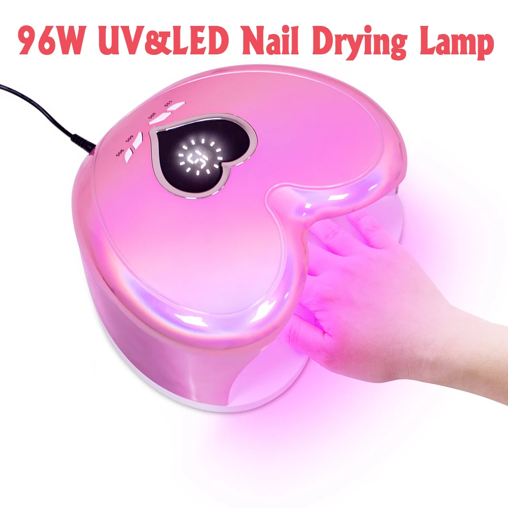 96W UV/Led Nail Drying Lamp For Manicure Heart Shape Professional Nail Polish Dryer Light Machine for Fast Drying All Gel Polish_voghion.com