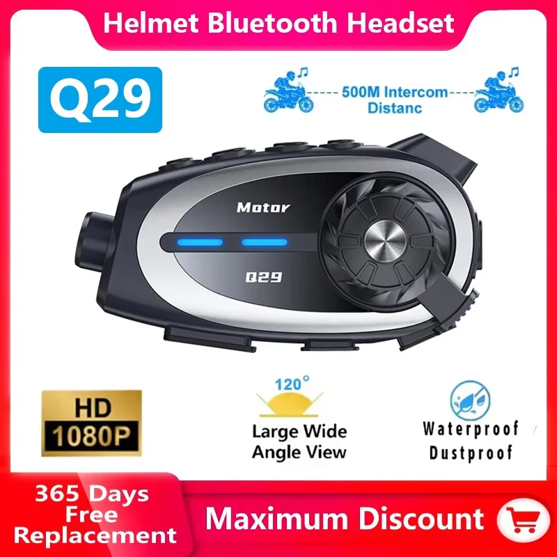 EJEAS Q2 Motorcycle Intercom, Motorcycle Helmet Bluetooth 5.1 Headset with FM and CVC Noise Reduction, Good Sound Quality and Stable Connection for 2 People Full Duplex Intercom (2Pack