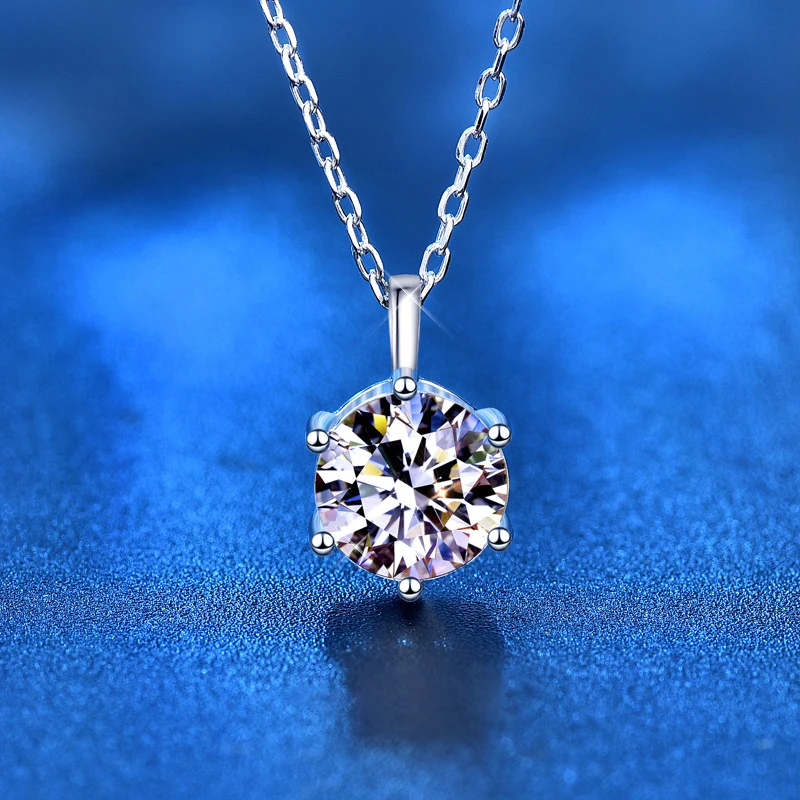 SHSTONE 2.0ct 8mm VVS1 D Color Moissanite Necklace 925 Soild Sterling Sliver Chain Fine Jewelry for Woman Wedding Engagement