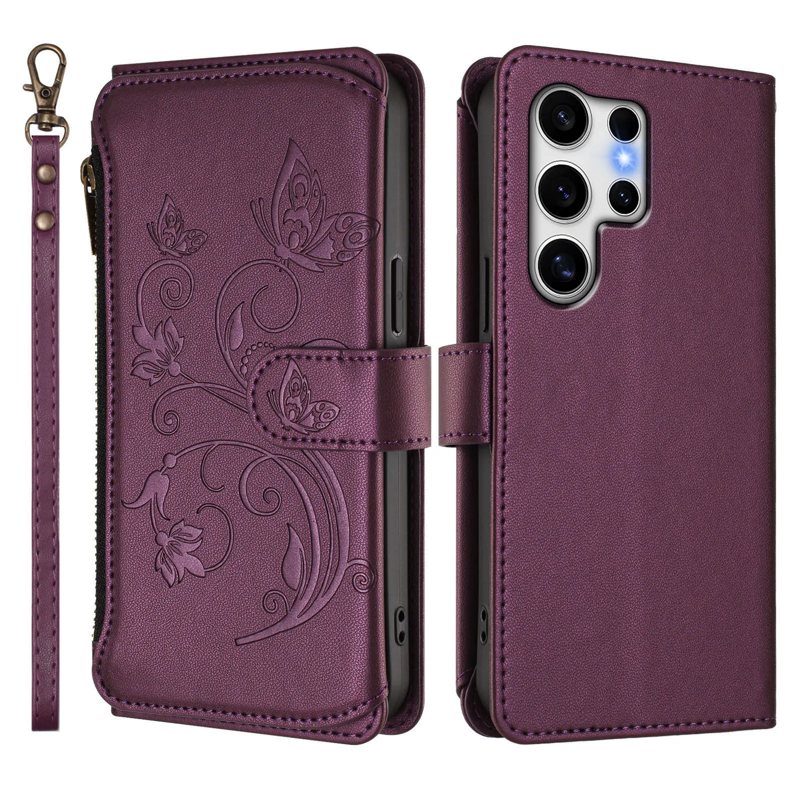 Butterfly Flower Flip Leather Wallet Crossbody Phone Case