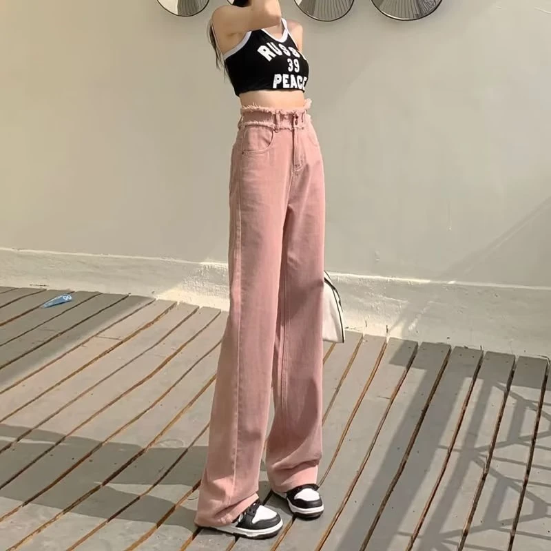 Y2K Pink Baggy Jeans Women Korean Fashion Japanese Wide Leg Denim Trousers  Harajuku Kawaii Vintage High Waist Pants Clothes