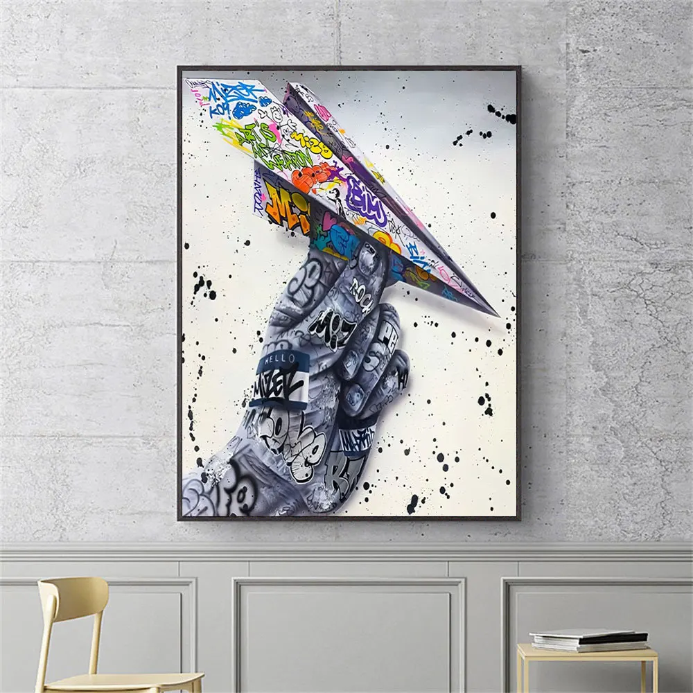 

Banksy Paper Airplane Wall Art Picture Print Abstract Airplane Graffiti Canvas Painting Posters for Living Room Home Decoration