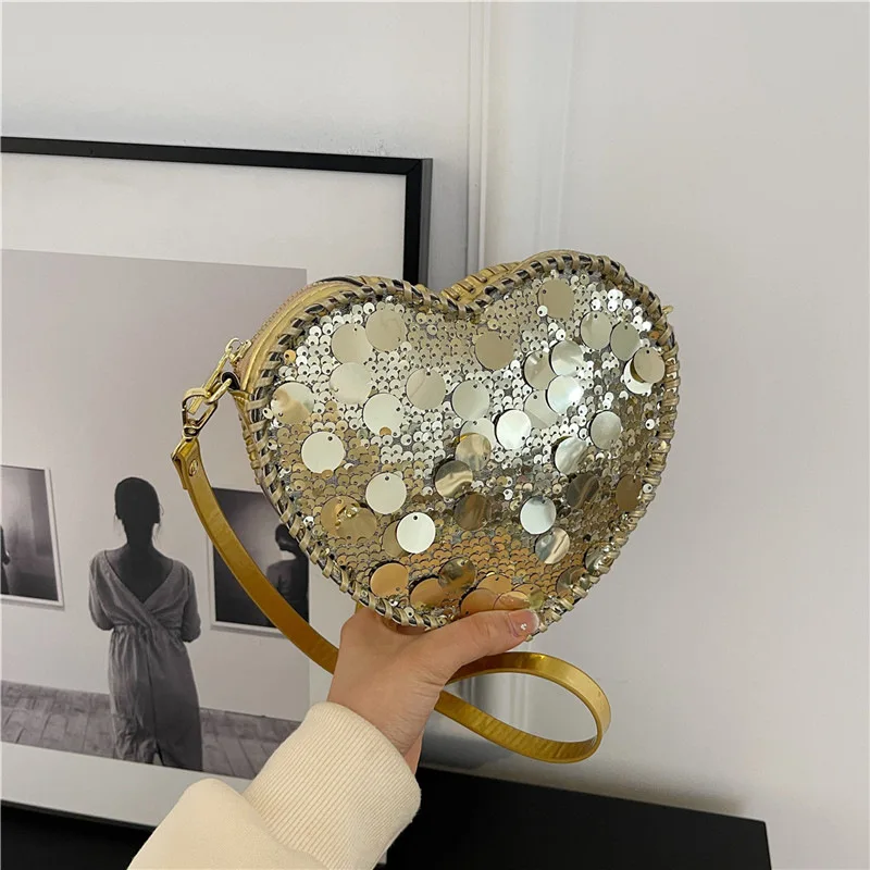 

Модные золотистые и Серебристые сумки с блестками в форме сердца, женская сумка через плечо для выпускного вечера, новинка 2024, модные маленькие сумочки