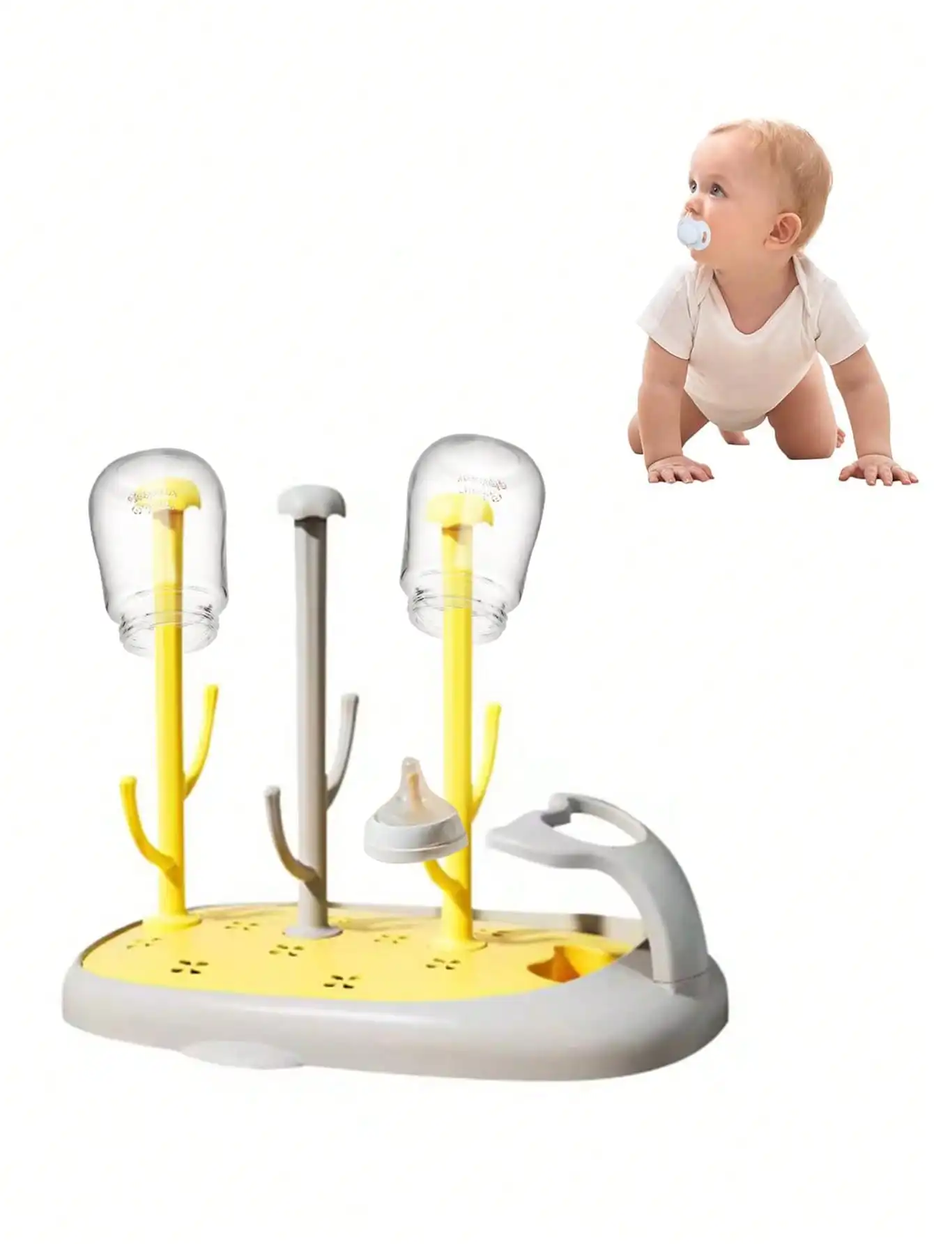 Baby Bottle HolderBaby Bottle Drying Rack Drainer Removable Brush Holder Shelf