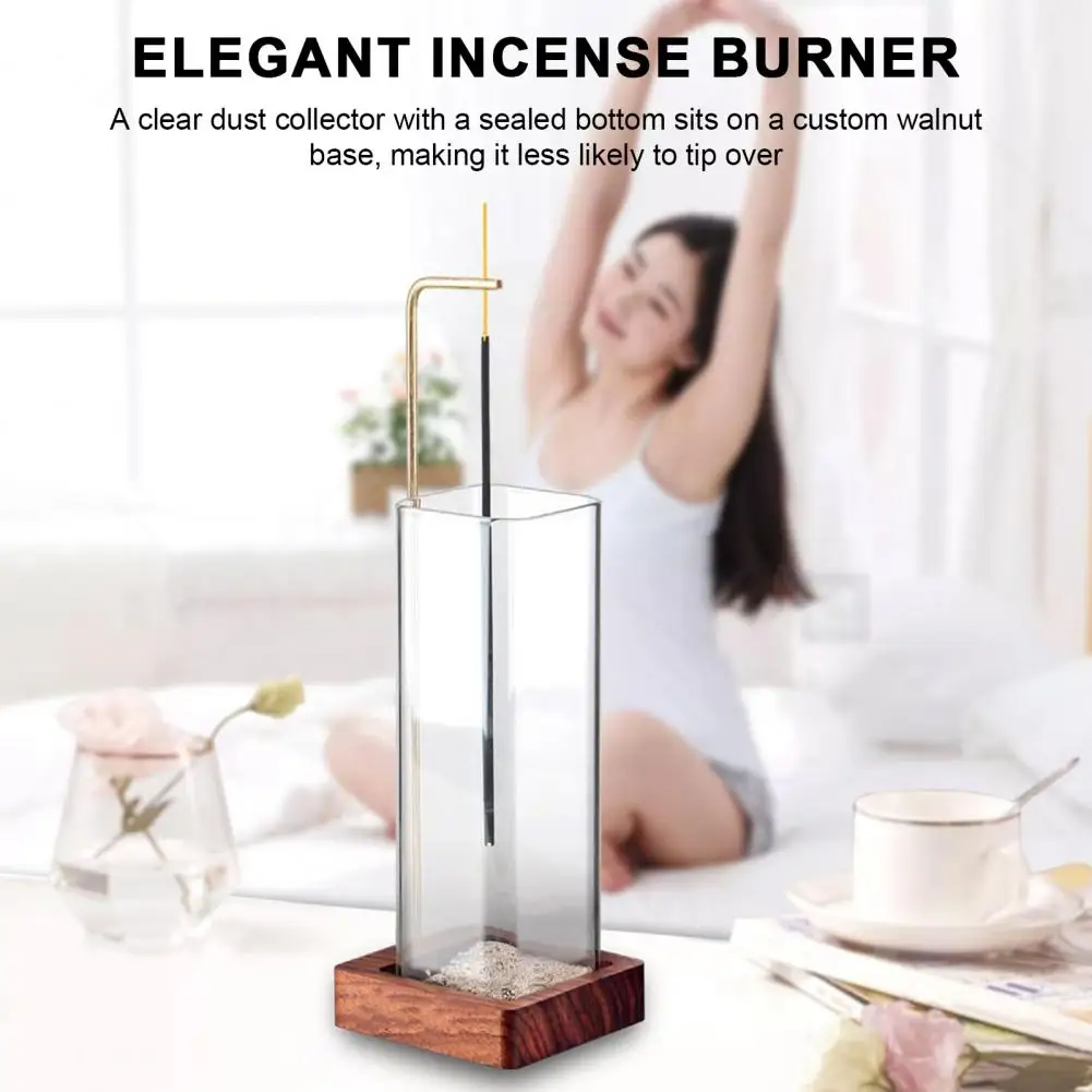 Incense Stick Holder with Wooden Tray Removable Glass Mess-Free Incense Burner
