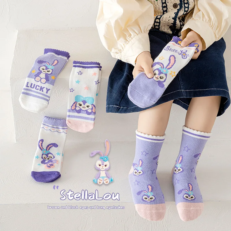 

5 Pairs/bag Children's Socks 2023 New Children's Socks Baby Girls Socks Cute Cartoon StellaLou Cotton Mid-calf Socks Kids Socks