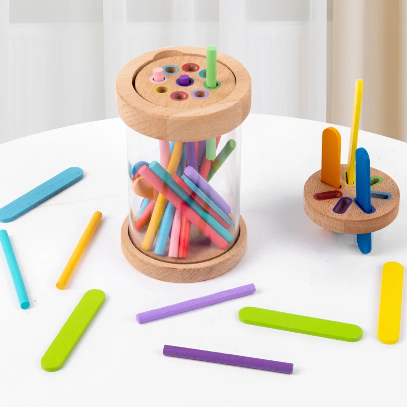 2 In 1 Color Sorting Game Multicolored Sticks Toys Color Classification Cup Transparent Acrylic Cup Body And 2 Lids color sorting game