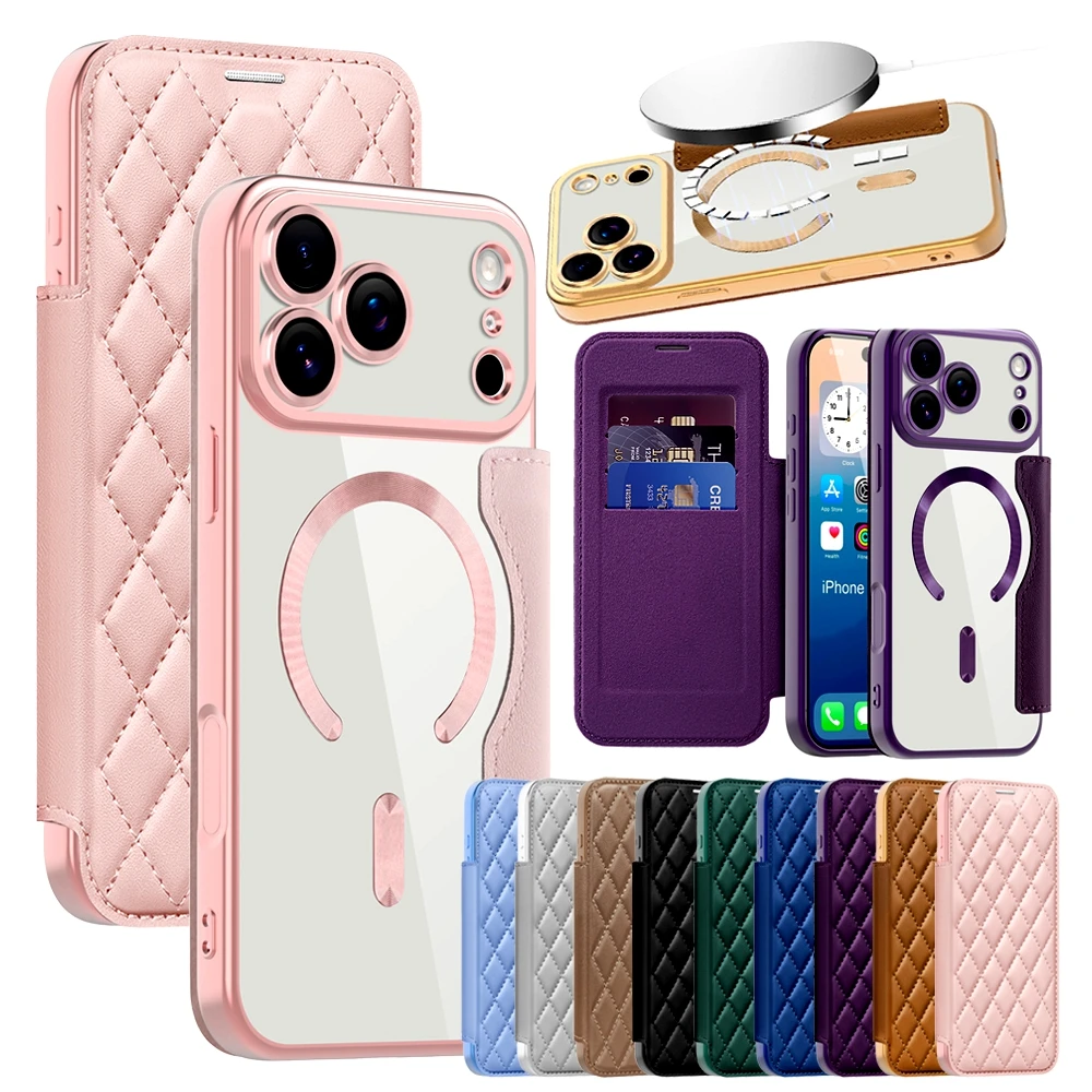 Premium Flip Leather Case with Card Slots & Magsafe Wireless Charging Compatibility