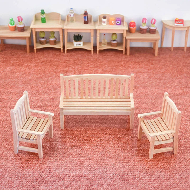

1/12 Dollhouse Miniature Double Bench Single Chair Model Furniture Accessories For Doll House Decor Kids Pretend Play Toys Gift