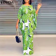 

VONDA Ladies Bohemian Maxi Sundress Beach 2022 Summer Women Casual O Neck Long Bat Sleeve Vintage Printed Party Vestidos Belted