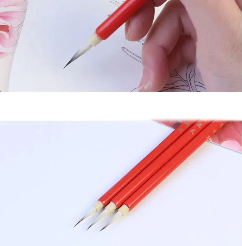 Schmaler Goldener Chinesischer Kalligrafie-Pinsel Kleiner Regulärer Schreibpinsel aus Wolle und Kaninchenhaar Chinesischer Malpinsel für Linienzeichnung – Detail 11