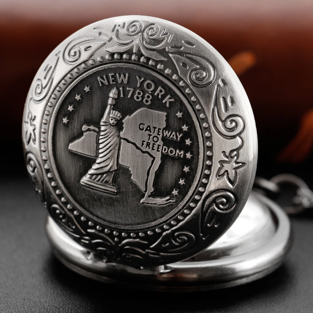 

1788 American Statue of Liberty Quartz Pocket Watch Steam Punk Vintage Fob Chain Watch Fashion Pendant Necklace Christmas Gift