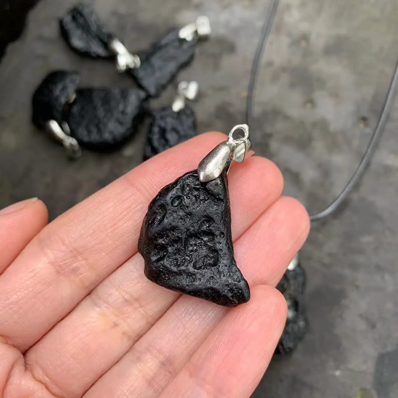 Natural Black Meteorite Irregualr Rough Necklace Men Women Punk Style Tektite Cosmic Power Energy Lucky Health Rope Jewelry