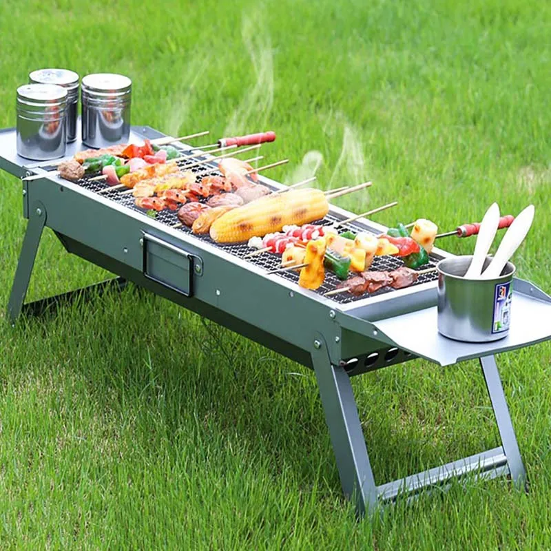 

Outdoor Camping Portable Folding BBQ Grill Stoves Picnic Stainless Steel Detachable Home Charcoal Firewood BBQ Stove Utensils