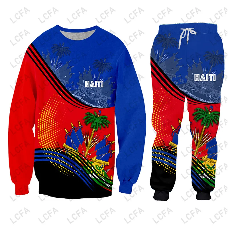 Emblem Flag Caribbean Sea Haiti Island Retro Hoodies Jacket Tracksuit Men 3D Print Pants CUSTOM Sweatshirt Unisex Clothes 4