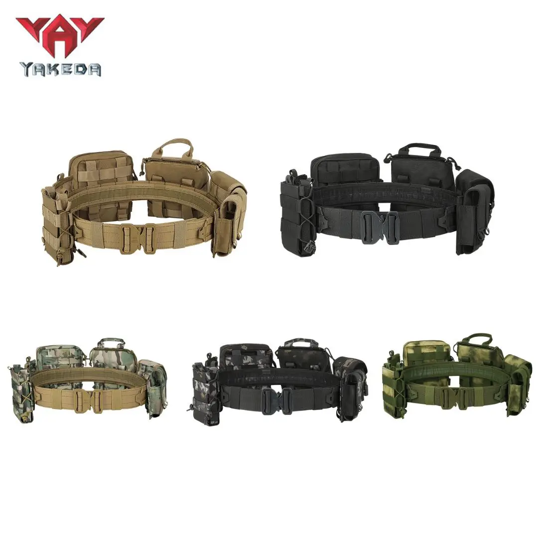 

YAKEDA 8Pcs Set Tactical Belt Military Multifunctional Outdoor Tactical Waist Belt Army Combat CS Airsoft Hunting Paintball Belt