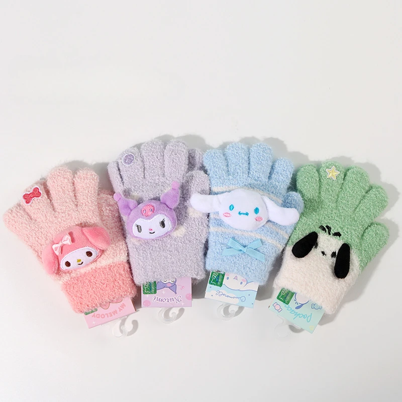 

New Kawaii Sanrio Kuromi My Melody Cinnamoroll Gloves Winter Thickened Coral Velvet Full Finger Gloves Keep Warm Child Aldult