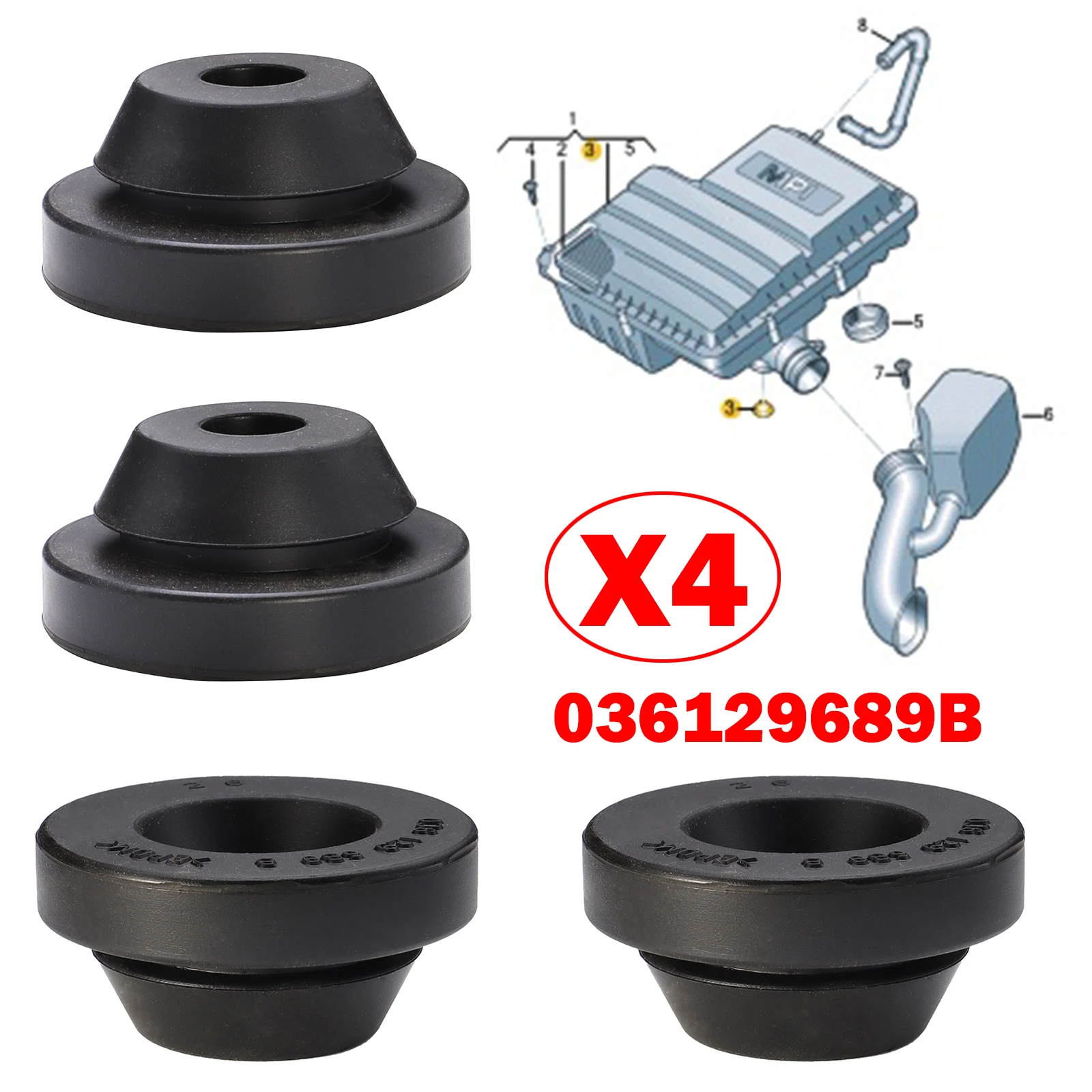4x Air Filter Cleaner Buffer Housing Rubber Cover Bushing Mount For SEAT ALTEA AROSA CORDOBA IBIZA Inca Leon Toledo 036129689B