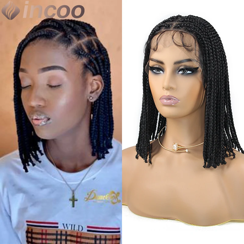 10Inch Full Lace Box Braided Wigs for African Women Short Bob Goddess Faux Locs Lace Front Wigs Synthetic Durable Box Braids Wig