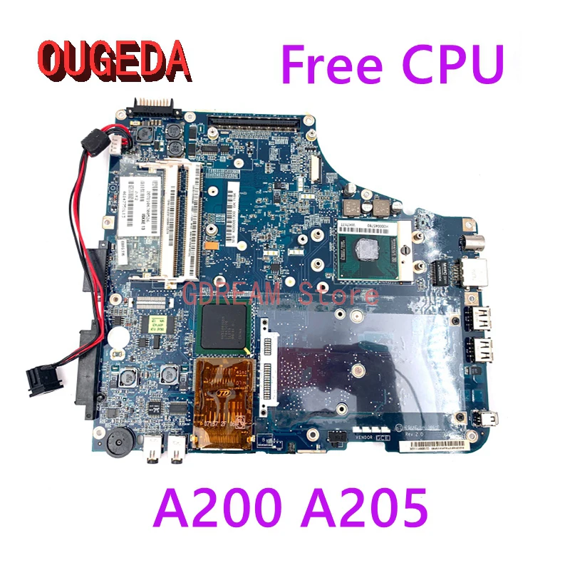 

OUGEDA K000051300 La-3661P Laptop Motherboard for Toshiba A200 A205 Main board Free CPU with GPU slot full test