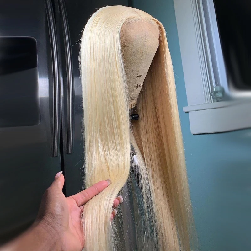 

Soft 613 Blonde Straight Preplucked 26Inch Long 180%Density Natural Hairline Glueless Lace Front Wig For Black Women Babyhair