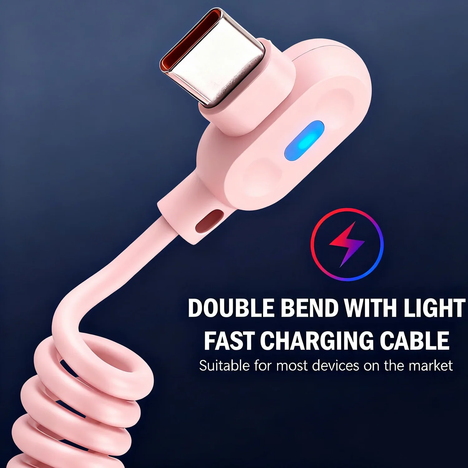 USB To Type-C Cable 120W Quick Charging Data Line 90° Coiled USB A To Type C Retractable Wire for Carplay Huawei Mi Color Cord